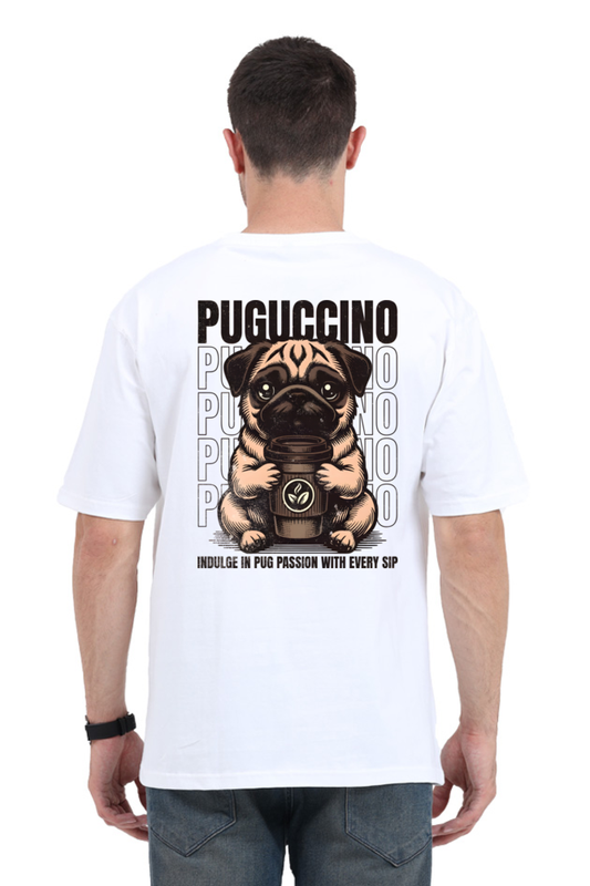 Pugucchino: Graphic Printed Oversized T-shirt for Men || Back Printed Oversized T shirt Men