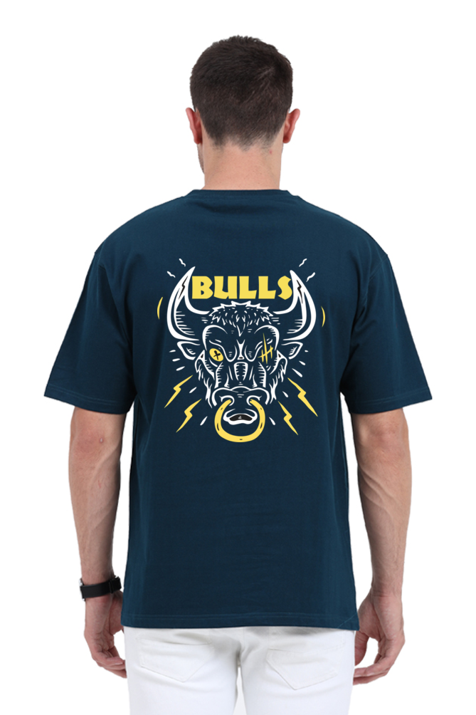 Bulls: Graphic Printed Oversized T-shirt for Men || Back Printed Oversized T shirt Men