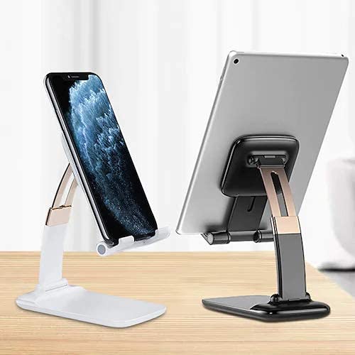 Zestronics™ Smart Latest Folding Desktop Adjustable Cell Phone Stand, Foldable Portable Metal Phone Stand Phone Holder for Desk, Desktop Tablet Stand Compatible with Mobile Phone/Tablet