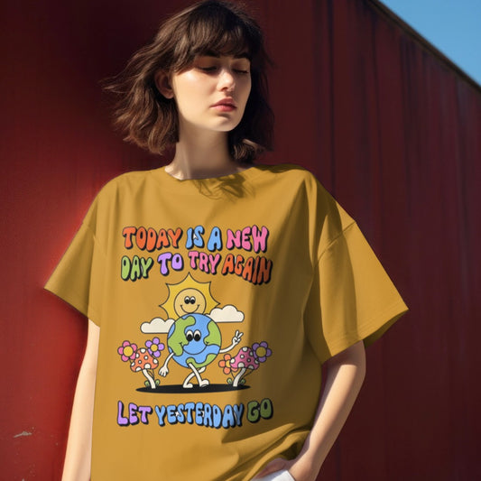 Let yesterday go: Graphic Printed Oversized T-shirt for Women || Oversize T shirt for Women