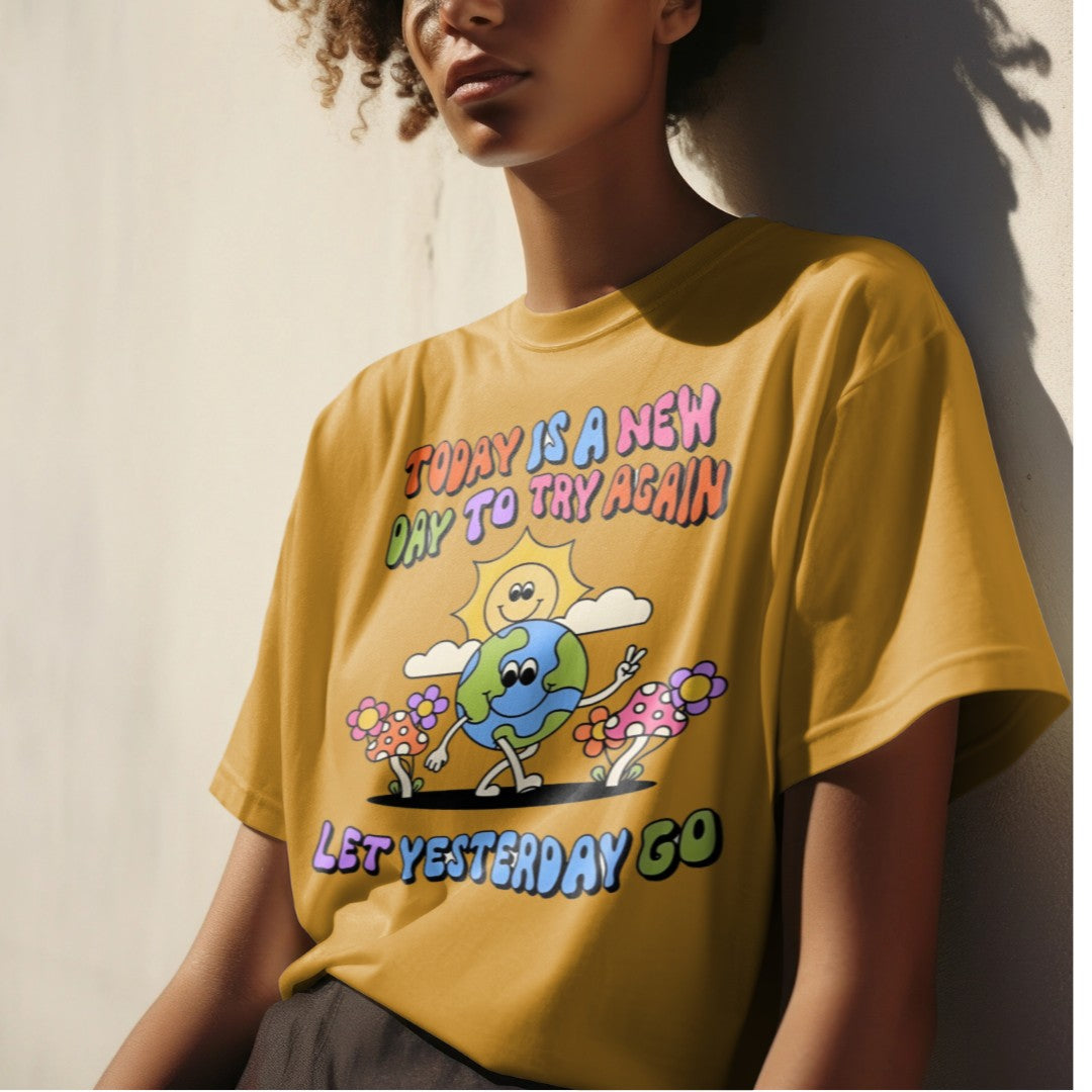 Let yesterday go: Graphic Printed Oversized T-shirt for Women || Oversize T shirt for Women