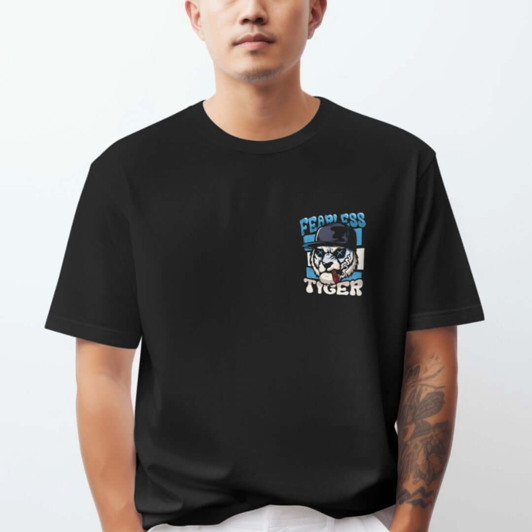 Fearless: Graphic Printed Oversized Black T-shirt for Men || Back Printed Oversized T shirt Men